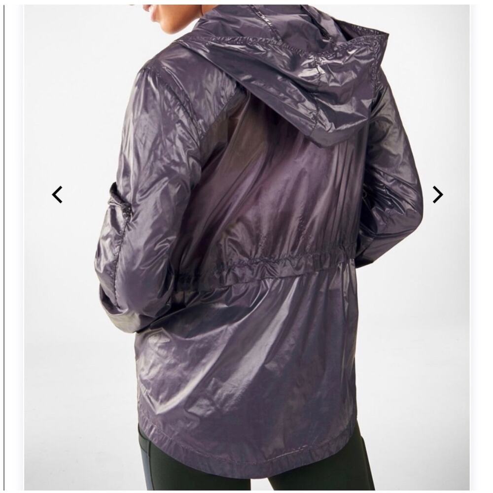 Fabletics Kali Run Jacket Gray Packable Hooded Wi… - image 2